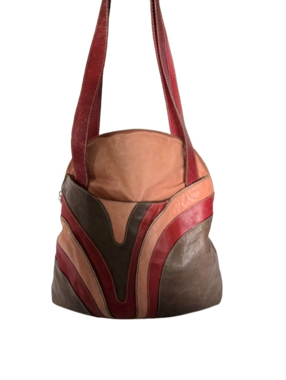 Velez Colombian Leather Vintage Earthy Chevron Stripe Sling Bag Shoulder Purse - Picture 3 of 15